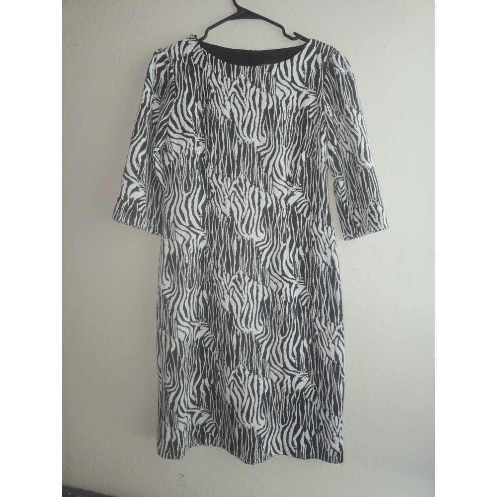 Connected Apparel Womens Dress Size 12 Black White Zebra Print Career Shift